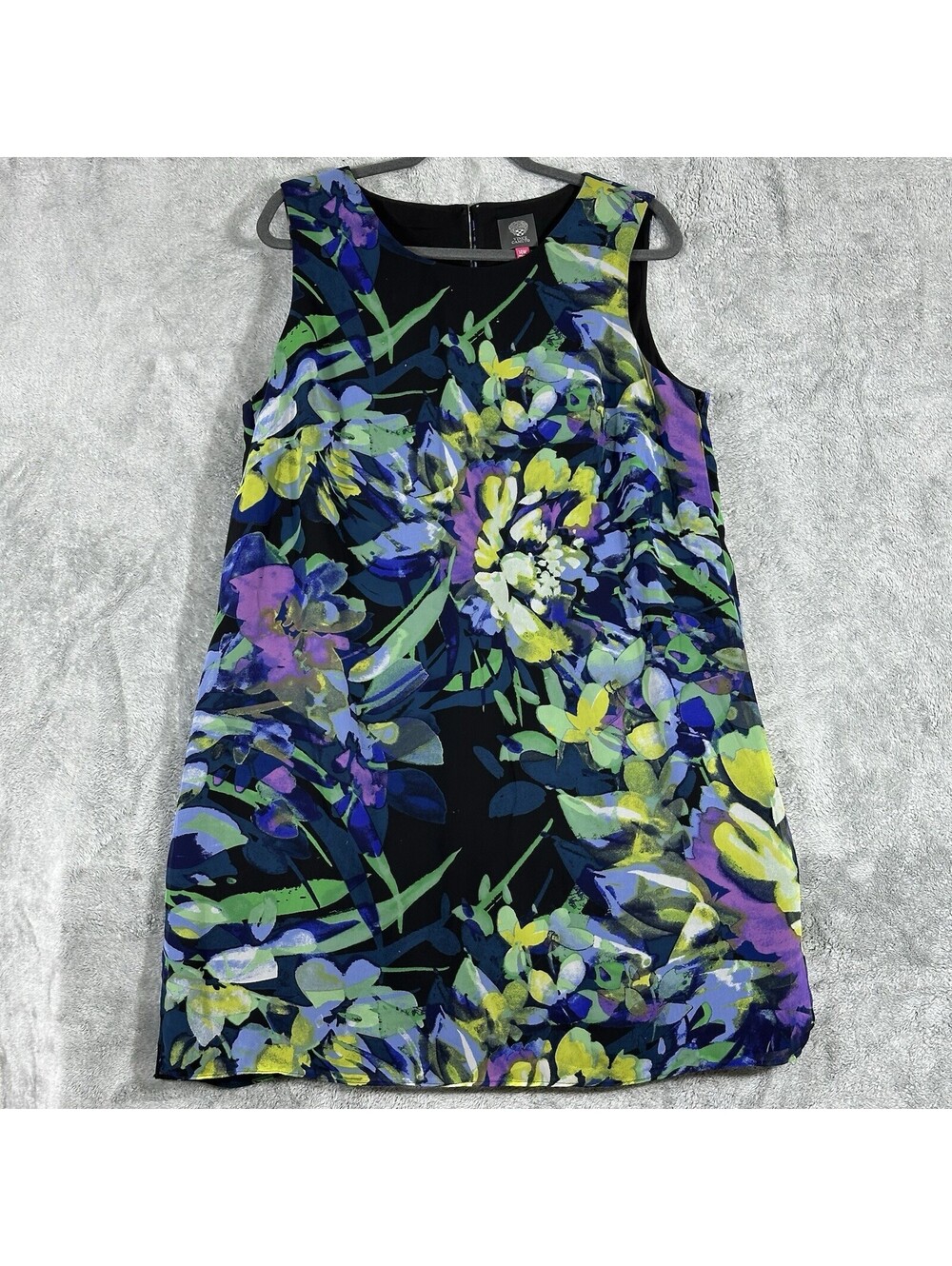 Vince Camuto Women’s 14W Mystic Floral Shift Dress Sleeveless Purple Green Black